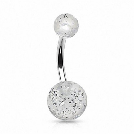 Piercing Nombril Boule Cristal Acier + Boule du Dessus