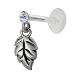 Piercing Tragus Feuille Pendante Argent 925 Tige Bioflex