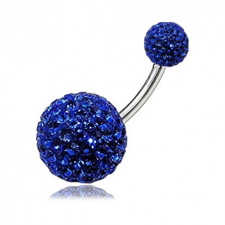 Piercing nombril titane G23 grosse boule cristal + boule du dessus