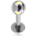 Labret Boule Multi Cristal Noire Anodisé