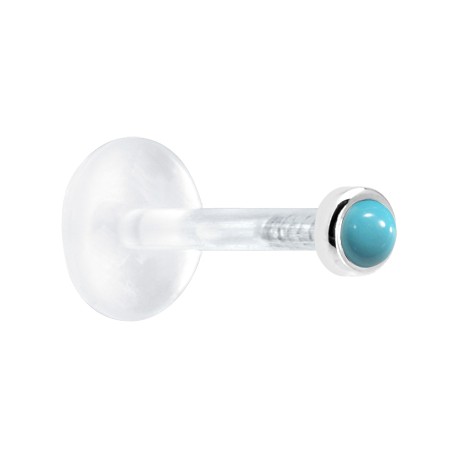 Labret Perle Turquoise Argent 925 Tige Bioflex