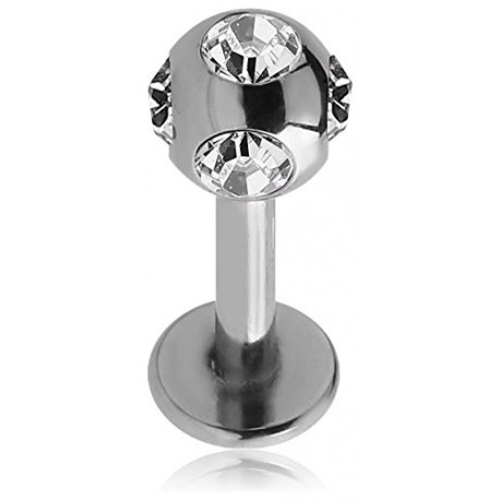 Labret Boule Multi Cristal Noire Anodisé