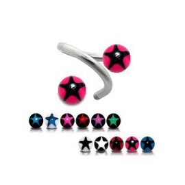 Piercing Labret Anneau Acier Spiral Boule Etoilé