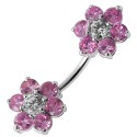 Nombril double petite fleur cristal argent 925