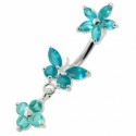 Nombril fleur bleue avec papillon argent 925