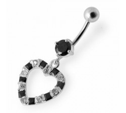 Nombril petit coeur strass pendant argent 925