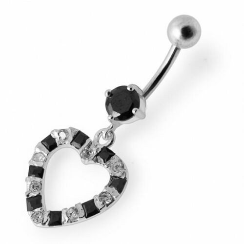 Nombril petit coeur strass pendant argent 925