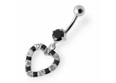 Nombril petit coeur strass pendant argent 925