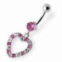 Nombril petit coeur strass pendant argent 925