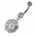 Nombril grosse fleur cristal argent 925