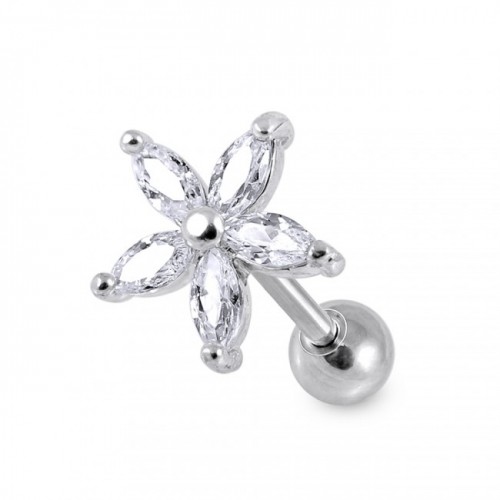 Tragus acier grande fleur cristal