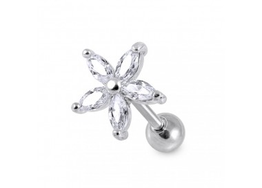 Tragus acier grande fleur cristal