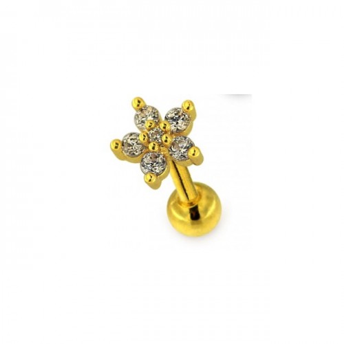 Tragus petite fleur cristal plaqué or 750/000