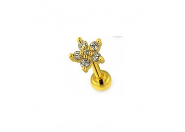 Tragus petite fleur cristal plaqué or 750/000