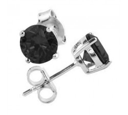 BO Puce Solitaire Argent 925 Cristal Noir Rond