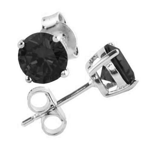 BO Puce Solitaire Argent 925 Cristal Noir Rond