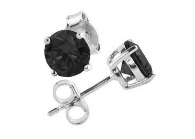 Boucle d'oreille puce solitaire argent 925 cristal noir rond