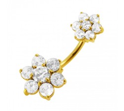 Piercing Nombril Double Fleurs Plaqué OR 750/000 