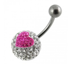 Piercing nombril titane G23 boule cristal coeur rose