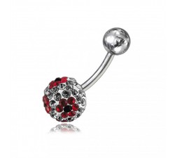 Nombril boule cristal fleur rouge et blanc