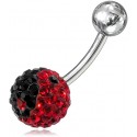 Piercing nombril titane G23 boule cristal yin yang noir et rouge 