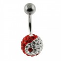 Piercing nombril titane G23 boule cristal yin yang rouge et blanc 