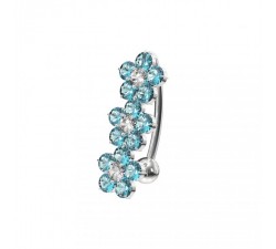 Nombril inversé fleur cristal turquoise argent 925