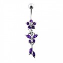 Nombril fleur pendante violet argent 925