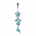 Nombril fleur pendante turquoise argent 925