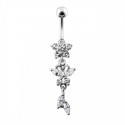 Nombril fleur pendante blanc argent 925