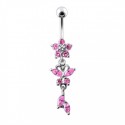 Nombril fleur pendante rose argent 925