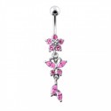 Nombril fleur pendante rose argent 925