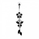 Nombril fleur pendante noir argent 925