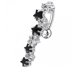 Nombril inversé fleur pendant long noir et blanc argent 925