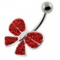 Piercing nombril noeud cristal rouge argent 925