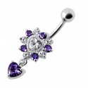 Nombril coeur diamant violet pendant argent 925