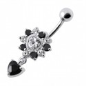 Nombril coeur diamant noir pendant argent 925