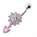 Nombril coeur diamant rose pendant argent 925