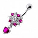 Nombril coeur diamant fuchsia pendant argent 925