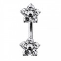 Nombril acier double petit fleur cristal