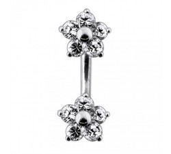 Nombril acier double petit fleur cristal