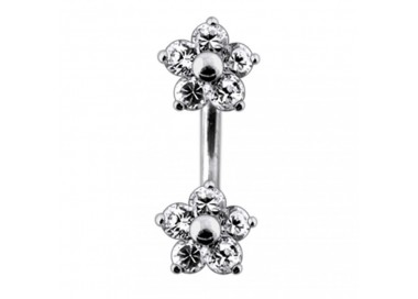 Nombril acier double petit fleur cristal