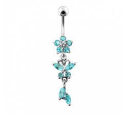 Nombril acier fleur papillon pendant