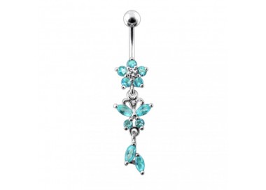 Nombril acier fleur papillon pendant