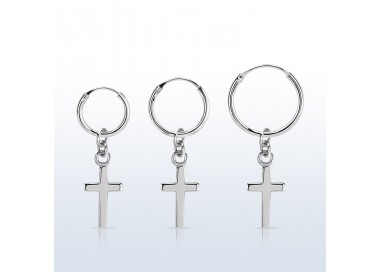 Boucle d'oreille anneau pendante créole croix argent 925