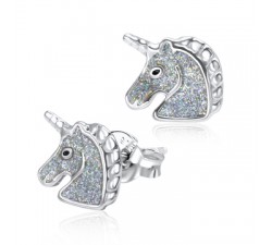 Boucle d'oreille puce solitaire argent 925 cristal rond