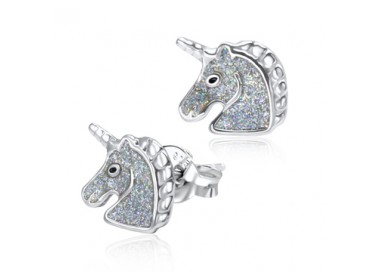 Boucle d'oreille puce licorne brillante argent 925